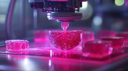 Poster - Bioprinter depositing layers of muscle tissue in vibrant colors