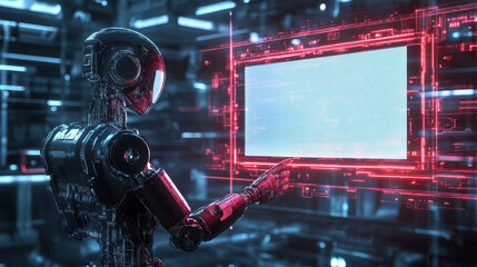 Poster - AI robot interacting with customizable screen display
