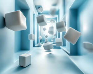 Poster - floating cubes create dynamic business environment in blue tones