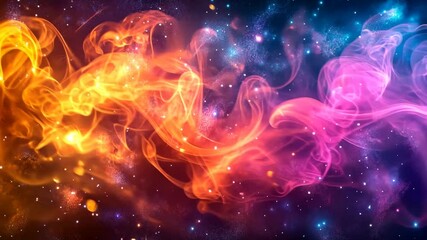 Poster - Colorful cosmic swirl showcases vibrant hues of orange, pink, and blue in a stunning abstract formation
