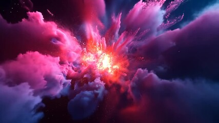 Poster - Vibrant cosmic explosion of colors illuminating the night sky in a digital artwork filled with swirling clouds