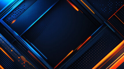 Poster - Digital abstract background with vibrant blue and orange lines and geometric shapes