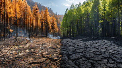 Wall Mural - autumn forest split by a river