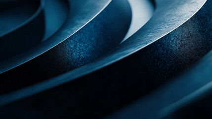 Poster - Close look at curved metallic surfaces reflecting light in various shades of blue