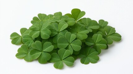 Poster - Clover leaves pile, studio shot, white background, luck