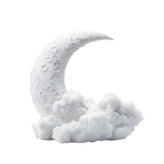 Aufkleber - A digitally rendered image depicts a white crescent moon sitting atop a fluffy white cloud formation against a black background.