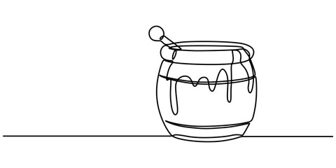 Poster - Glass canning jar in continuous line art drawing style. Food preserve. Minimalist black linear sketch on white background. Vector illustration, Jar of honey one line continuous. Line art jar of jam. 