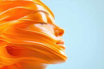 Wall Mural - abstract face with orange fabric flowing