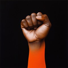 a close-up of a raised fist on a black background, symbolizing strength, resilience, and protest.