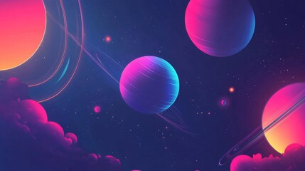 Vibrant Colorful Planets in a Galaxy