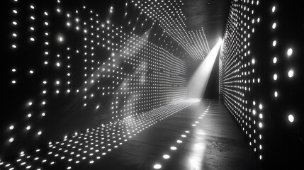 Poster - Illuminated Corridor With Dotted Walls And Light Beam