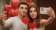 © Jeffrey - A young couple taking a selfie with 3d heart shape balloons