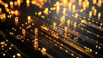 Poster - Abstract digital composition featuring glowing yellow and orange lines on a dark background, symbolizing technology and connectivity