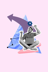 Aufkleber - Trend template sketch design photo collage of purpose target motivation progress leadership aspiration young guy laptop work showing arrow
