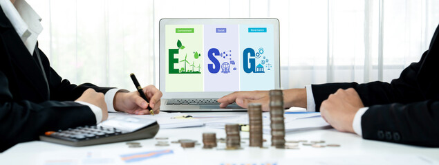 Poster - ESG environmental social governance policy for brisk business to set a standard to achieve high ESG score