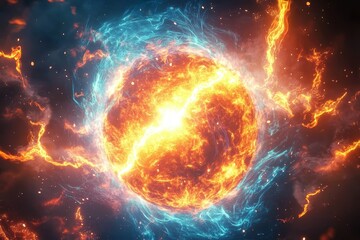 Poster - Abstract Cosmic Explosion with Fiery Colors and Electric Energy