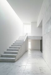 Aufkleber - Stairwell with White Marble Stairs and Minimalist Design
