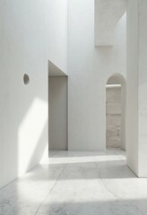 Aufkleber - Minimalist White Hallway with Marble Floors and Natural Light