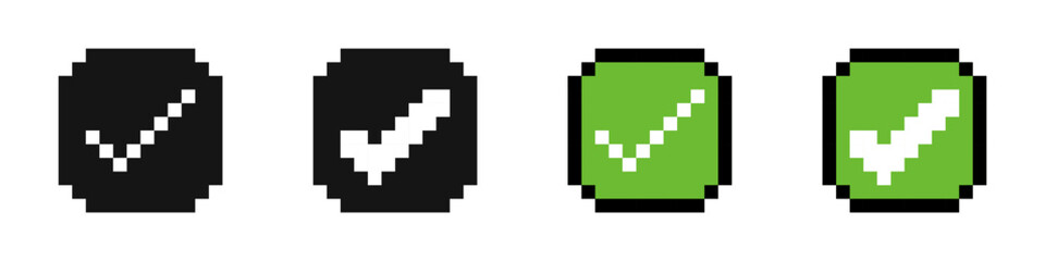 Poster - Checkmark vector icons. Pixel tick icons. Pixel check mark icons. Pixel art check mark simple design. Pixelated tick icons.