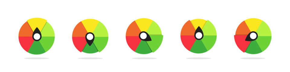Poster - Measuring scales. Gauge meter icons. Scale meter vector illustration. Scales set. Multicolored speedometer scale set.