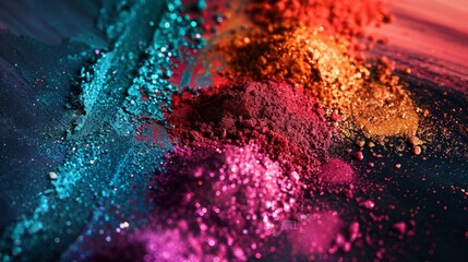 Poster - A breathtaking display of vibrant and colorful powders merging beautifully in various shades of orange, pink, and blue