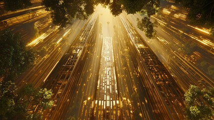 Poster - Golden City Towers Amidst Lush Green Trees