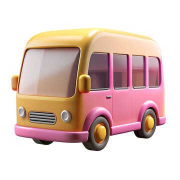 Pink and yellow travel summer bus 3d illustration isolated on the transparent background
