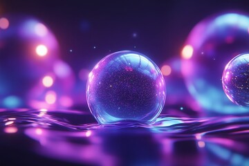 Poster - Colorful Bubbles Reflecting Light in a Dark Water Background