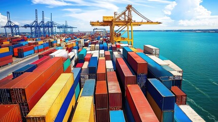 Poster - Colorful Cargo Containers at a Busy Shipping Port