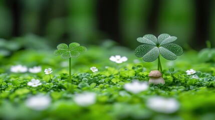 Poster - Forest floor clovers, mushrooms, dew, luck, spring