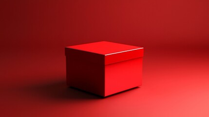 Aufkleber - A Single Red Square Gift Box on Red Background