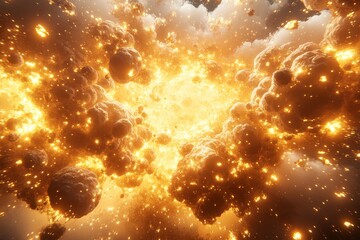 Poster - Explosive Cosmic Event with Glowing Particles and Dark Matter