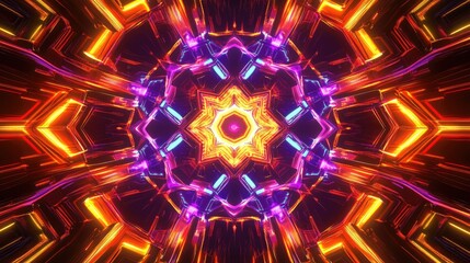 Poster - Abstract Neon Kaleidoscope Geometric Starburst Design