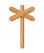 © backup16 - 3d wooden signboard vector illustration. Realistic wood sign post. Blank arrow with wood texture, plywood road pointer. City guidance.