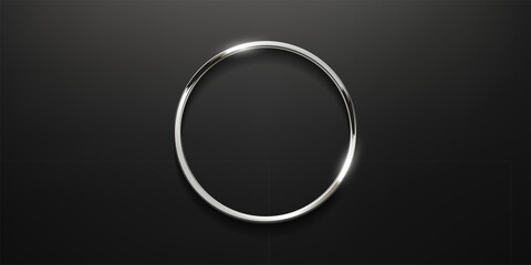 Poster - silver circle thin frame. blank platinum ring, button, stamp, emblem, sticker, label. second place m