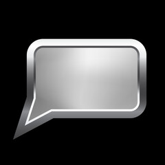 Poster - Silver speech bubble frame with shadow on black background. Platinum rectangle square blank space for picture, painting, text, message. 3d tube template vector illustration. Simple object mockup.