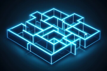 Poster - Futuristic Neon Maze Design in Dark Background with Glowing Lines