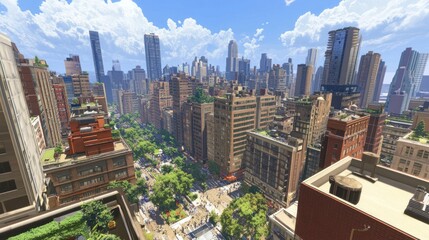 Poster - A Sunny Day Cityscape View High Above Manhattan Streets