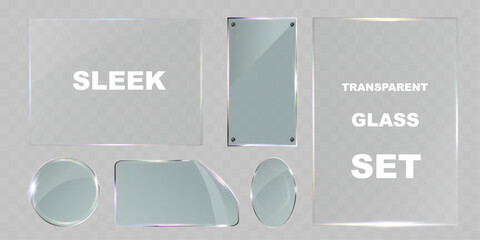 Wall Mural - sleek transparent glass pane set with various shapes, including rectangular, circular, and custom cu