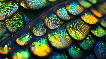 Poster - Iridescent Bird Feathers Close Up Detailed Texture