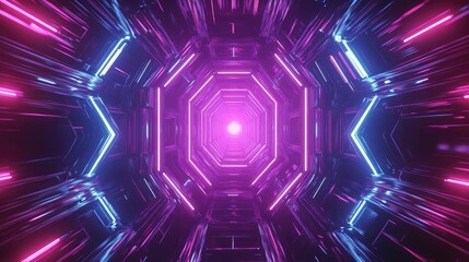 Poster - Abstract Neon Tunnel with Pink and Blue Lights