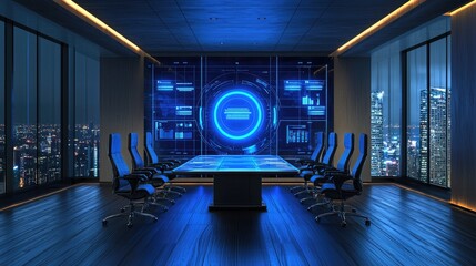 Poster - Modern Futuristic Conference Room Cityscape View
