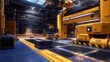 Poster - Futuristic Factory Interior Showing Advanced Robotic Machinery