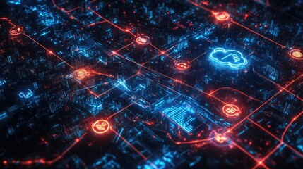 Poster - Futuristic Cityscape Network Digital Infrastructure