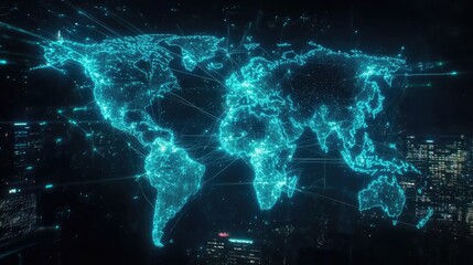 Poster - Global Network Connections Illuminating World Map