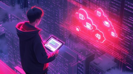 Poster - Young Programmer Working With Cloud Data System
