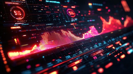 Poster - Futuristic Digital Data Display Showing Stock Market Trends
