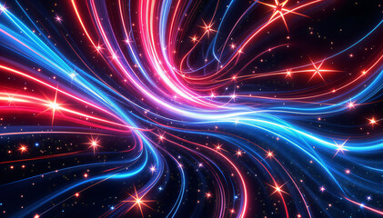 Wall Mural - Colorful swirling lines in shades of blue and pink , interspersed with bright stars against a dark background, create a dynamic and vibrant cosmic effect