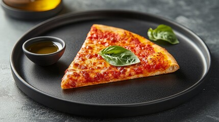 Wall Mural - Freshly baked cheese pizza with basil served on a rustic table setting