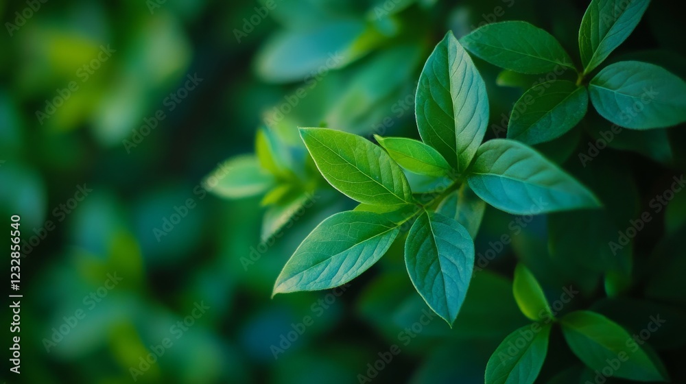 Beautiful green leaves on a plant in a garden during the summer. The ...